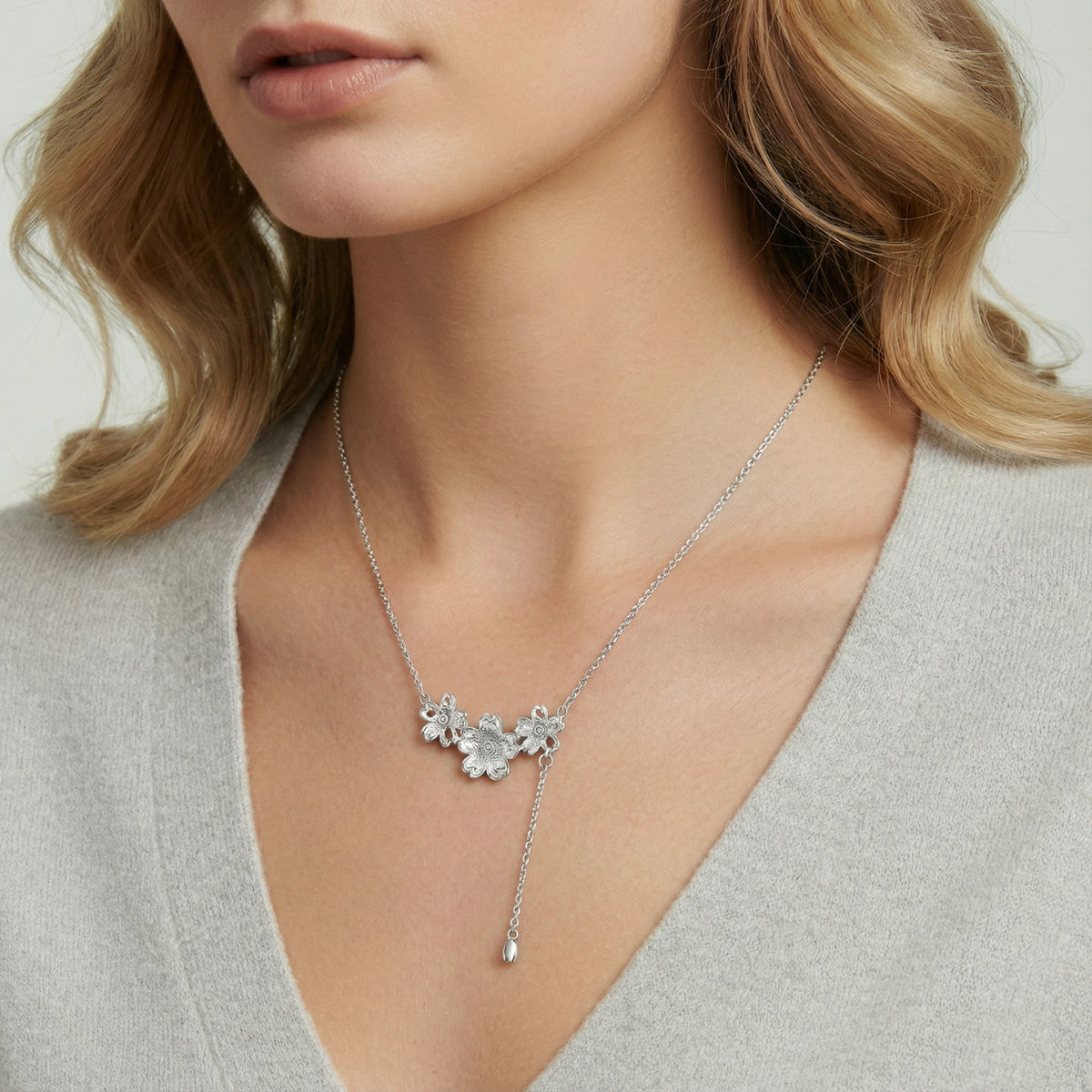 Zilveren Bloem Lariat